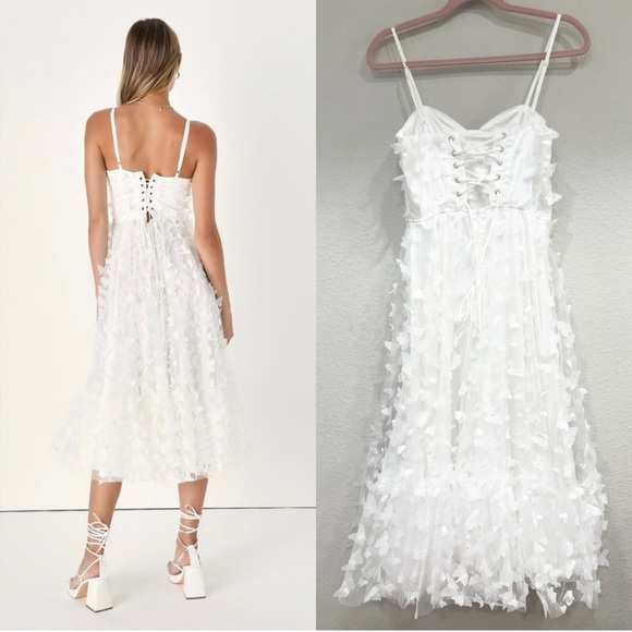 Size S - NWOT Lulus‎ Time to Fly White Butterfly Lace-Up Midi Dress - Picture 10 of 10